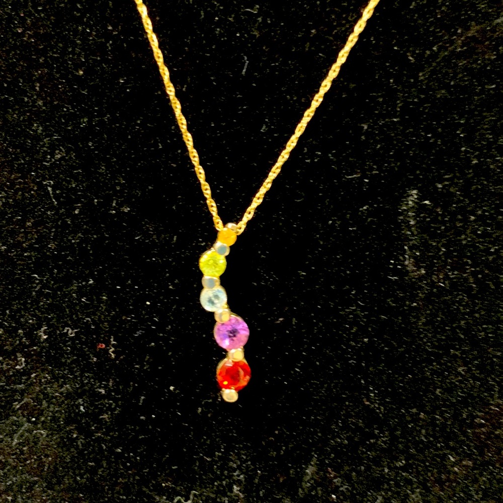 5 Stone Gold over Sterling Silver Necklace